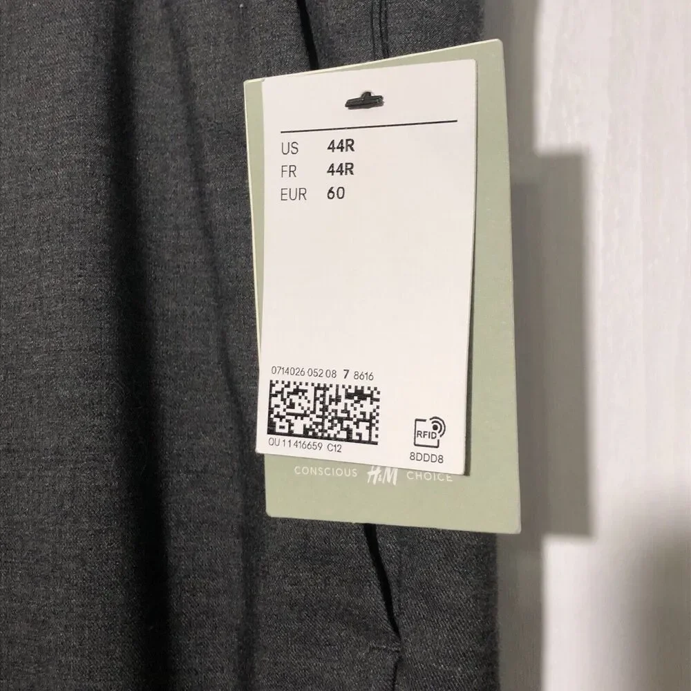 H&M Dress Pants Mens 44 R Gray Slim Fit Stretch Pockets Flat Front New